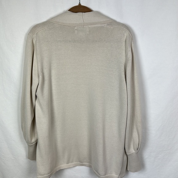 Side Effects cream sweater with front shawl collar open pockets, size M - Picture 5 of 7